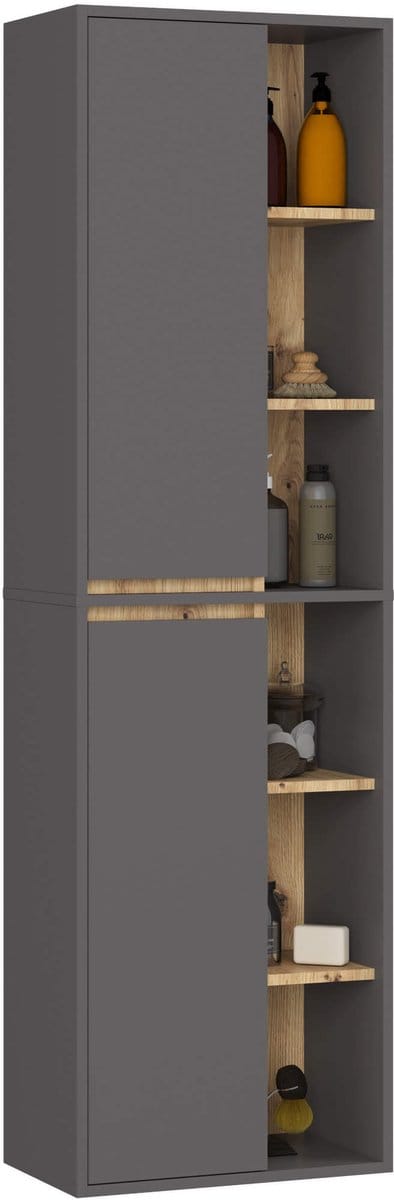 Hangende Badkamerkast Kolomkast VAMI W50 met 2 Deuren en 10 Planken / Grafietgrijs - Artisan Eik / AKORD Furniture Factory / 50x170x30 cm