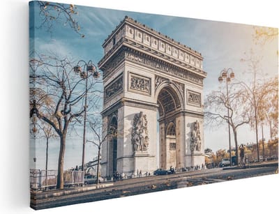 Artaza Canvas Schilderij Arc De Triomphe - 40x20 cm - Klein - Wanddecoratie Parijs - Muurdecoratie Herfst - Schilderij Frankrijk