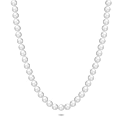 Twice As Nice Halsketting in zilver, parels 50cm+5cm