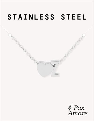 Letter Z Ketting Zilverkleurig - Stainless Steel - Initiaal & Hartje Hanger - Initialen Ketting op Cadeau Kaartje - Pax Amare