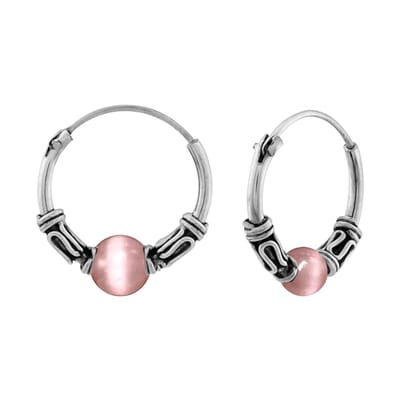 WeLoveSilver - zilveren oorringen - Bali stijl met roze cat eye
