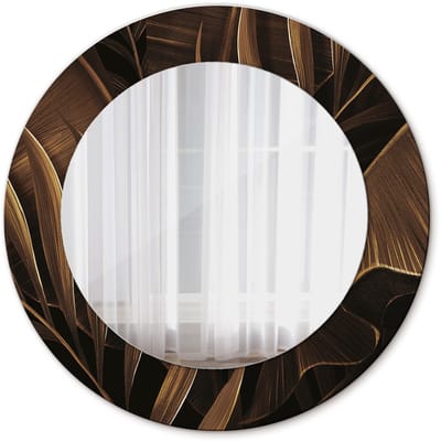 Tulup Spiegel - Ronde vorm Spiegel - Veiligheidsglas - Bruine bananenbladeren - Diameter: 50 cm - Bruine - Inloopkastspiegel – Badkamerspiegel - Toiletspiegel - Decoratieve spiegel met patroon - Moderne Spiegel - Wanddecoratie Spiegel - Montageset