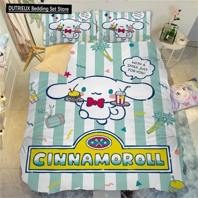 Cinnamoroll Cartoon Dekbedovertrek Kawaii Tieners Kinderen Beddengoed Collectie Schattige Dekbedhoes Polyester Twin Queen King Slaapkamer Decoratie AU Queen(210x210cm)
