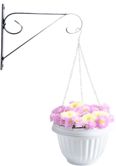 Hangpot + Muurhaak Cuneo - wit - D25 cm - kunststof - metaal - tuinaccessoires