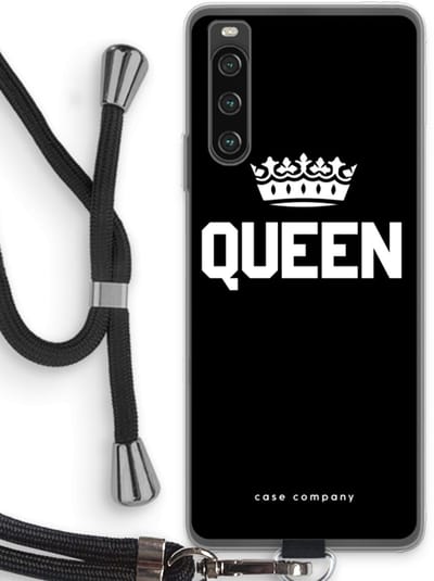Case Company® - Hoesje met koord geschikt voor Sony Xperia 10 IV hoesje met Koord - Queen zwart - Telefoonhoesje met Zwart Koord - Bescherming aan alle Kanten en Over de Schermrand