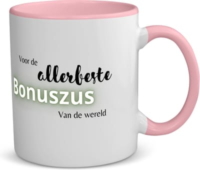 Akyol - voor de allerbeste bonuszus van de wereld koffiemok - theemok - roze - Zus - de beste bonuszus - verjaardagscadeau - verjaardag - cadeau - cadeautje voor zus - zus artikelen - kado - geschenk - gift - 350 ML inhoud