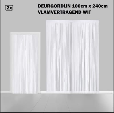 2x Folie gordijn metallic 2,4m x 1m wit - vlamvertragend - Decoratie festival themafeest huwelijk Hollywood gala disco glitter and glamour wanddeco
