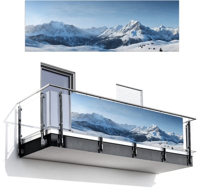 Balkonscherm 300x100 cm - Balkonposter Bergen - Sneeuw - Winter - Balkon scherm decoratie - Balkonschermen - Balkondoek zonnescherm