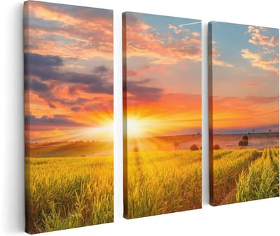 Artaza Canvas Schilderij Drieluik Zonsopgang Op Het Maïsveld - 120x80 - Foto Op Canvas - Canvas Print