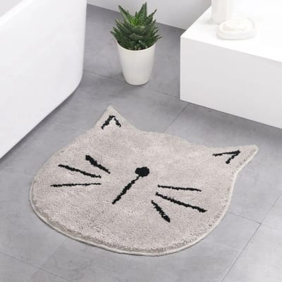 WiseGoods Premium Badmat Kat Design - Antislip Badkamer Mat - Douche Matten - Toilet Accessoires - Zacht Grijs - Wonen - 60x60