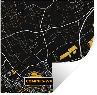 Muurstickers - Sticker Folie - Comines-Warneton - Goud - Stadskaart - Kaart - Plattegrond - 100x100 cm - Plakfolie - Muurstickers Kinderkamer - Zelfklevend Behang XXL - Zelfklevend behangpapier - Stickerfolie