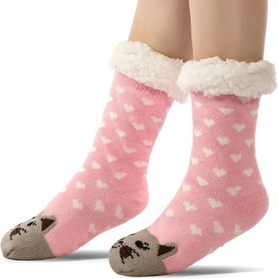 Huissokken Dames - Verwarmde Sokken - Wandelsokken - Dikke Warmte Sokken - Fluffy Sokken - Anti Slip sokken - Bedsokken - Gevoerde Sokken - Winter Sokken - Roze