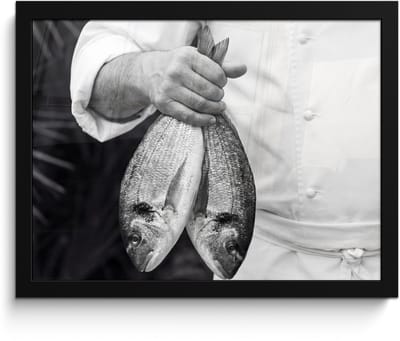 Poster in lijst - Fotolijst 40x30 cm - Posters - Vissen - Chef - Zwart - Wit - Posterlijst zwart - Decoratie - Wanddecoratie woonkamer - Muurdecoratie slaapkamer