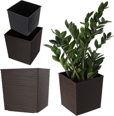 KADAX Bloempot van kunststof, weerbestendige tuinpot voor balkon, terras, binnen, lichte pot met inzet, plantenpot, bloembak, bruin, hoogte: 19 cm