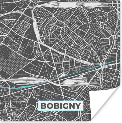 Poster Plattegrond – Bobigny – Stadskaart – Kaart – Frankrijk - 100x100 cm XXL