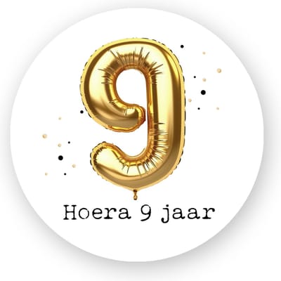 25x Traktatiestickers Folieballon 9 Jaar - Verjaardag stickers - Gold - Folie Ballon - Sluitstickers - Kinderfeest Traktatie - Uitdelen - Uitdeeltraktatie - Traktatiestickers Pimp Studio