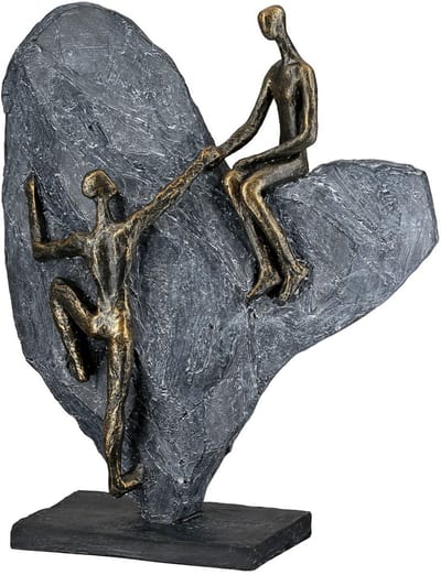 Sculptuur, hart, "Hart van steen", koppelmotief, kunsthars, grijs, bronskleurig,