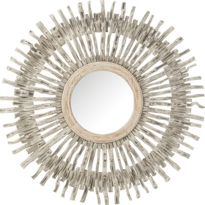 J-Line spiegel Rond Zon - hout - wit - Ø 100 cm