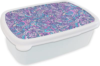 Broodtrommel Wit - Lunchbox - Brooddoos - Paisley - Vintage - Roze - Blauw - Patroon - 18x12x6 cm - Volwassenen