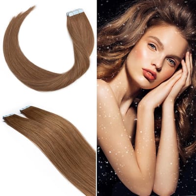 Tape Extensions van Remy haar, 100% menselijk haar, 10 stuks, lichtbruin #6, 18 inch (45 cm), 25 gram - Perfect voor volumineuze haarstukken en langdurige styling
