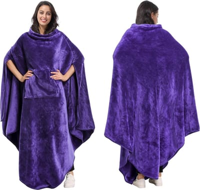 Draagbare poncho-deken met voorvak, zachte en warme fleece deken, ideaal voor thuis, kerst- en verjaardagscadeau