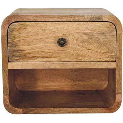 Mini Artisan Furniture zwevend nachtkastje, eikenhouten afwerking, 1 lade, 1 open vak, bruin