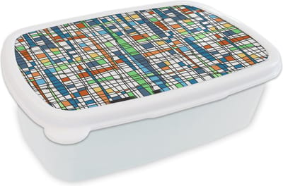 Broodtrommel Wit - Lunchbox Patronen - Lijn - Wit - Brooddoos 18x12x6 cm - Brood lunch box - Broodtrommels voor kinderen en volwassenen