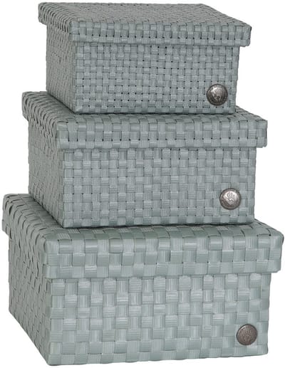 SET van 3 Opbergbox lichtgroen met deksel – stevige kunststof mand – decoratieve opbergdoos voor woonkamer, slaapkamer en kantoor - Handed By Cube Basket Basket size small, medium and large set 3