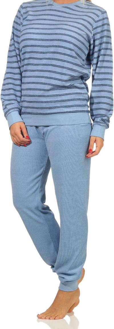 Meisjes badstof pyjama lange mouw met manchetten in gestreepte look - 212 401 13 801
