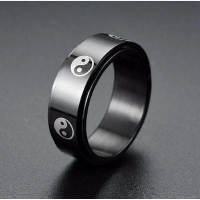 Zes Woord Waarheid Titanium Staal Draaibare Hoge Kwaliteit Ring Europees En Amerikaans Heren Persoonlijkheid Decompressie Transport Ring 9 zwart