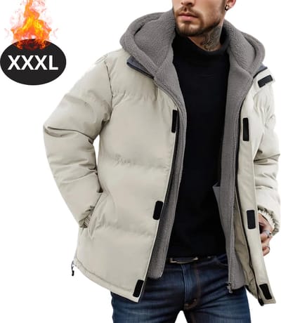 Livano Winterjas - Parka - Heren - Winter - Fleecejas - Volwassen - Stijlvol - Met Capuchon - Melk - XXXL