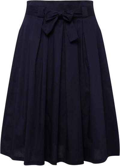 Ulla Popken - Dames - Geplooide rok A-lijn comfortabele tailleband strikband - Marine - Maat 54