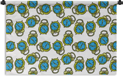 Wandkleed - Wanddoek - Wekker - Patroon - Cartoon - Slapen - 180x120 cm - Wandtapijt