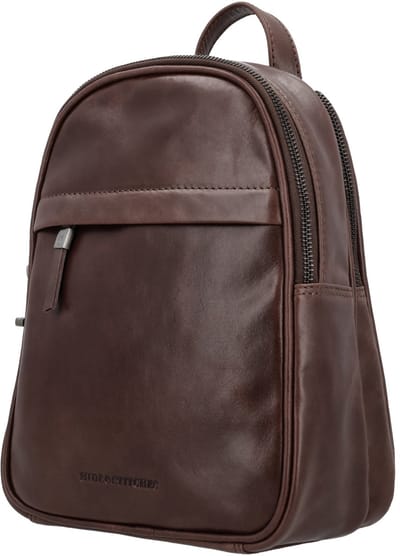Hide & Stitches Porto Rugzak - Fashion Rugtas - Leren Dames Tas - Donkerbruin