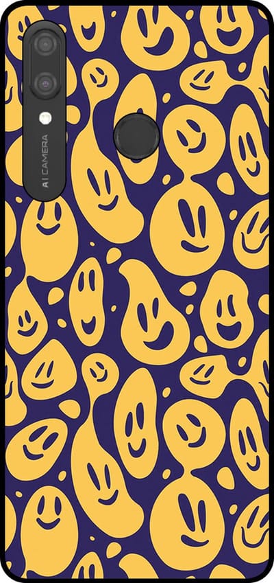 Smartphonica Telefoonhoesje Geschikt voor Huawei P Smart (2019) met smiley opdruk - TPU backcover case emoji design - Paars Geel geschikt voor Huawei P Smart (2019)