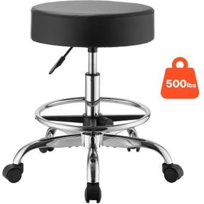 VEVOR rolstoel 226,8 kg, bureaustoel met voetensteun en PU-wielen, draaibare stoel, in hoogte verstelbaar, ergonomische zitting van PU-leer met dikke vulling, 360° draaibaar, voor salons, klinieken en medische praktijken