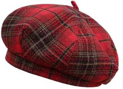 Rode Geruite Krantenjongenspet voor Vrouwen 56–58 cm | Retro Achthoekige Baret Hoed | Grote Hoofdomtrek | Herfst Winter Mode Pet Cap Schilderhoed