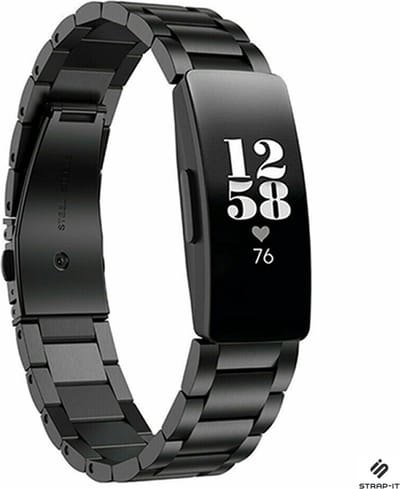 Stalen Smartwatch bandje - Geschikt voor Fitbit Inspire / Inspire HR / Inspire 2 stalen bandje - zwart - Strap-it Horlogeband / Polsband / Armband