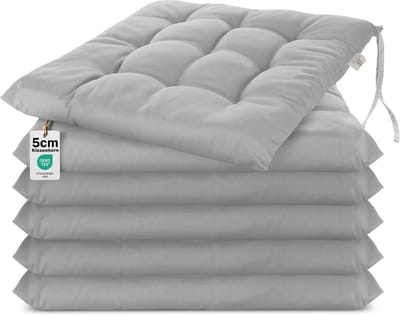 Set van 6 Stoelkussens Tuinkussens Lichtgrijs 40x40 cm met Bevestigingskoorden