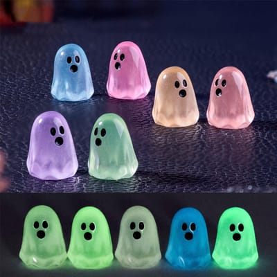 10 / 20 stuks Lichtgevende Meerkleurige Halloween Mini Hars Geest Gloeiend in het Donker Miniatuur Geest Beeldjes Kleine Geest Ornamenten gray