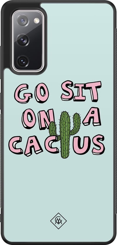 Casimoda® hoesje - Geschikt voor Samsung Galaxy S20 FE - Go Sit On A Cactus - Zwart TPU Backcover - Planten - Blauw