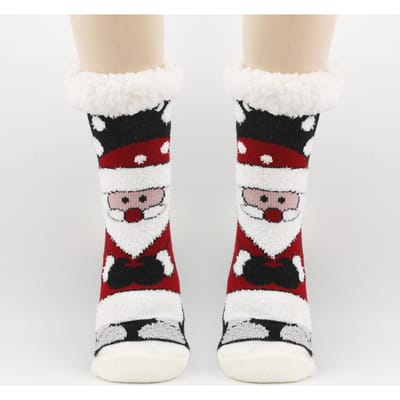 Chaussettes chaudes d'hiver pour femmes, pantoufles de sol antidérapantes en peluche de pingouin, chaussettes courtes pelucheuses, cerf, wapiti, ours, cadeau de noël white