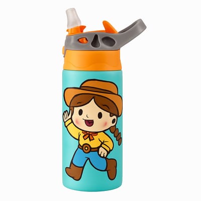 Minimalistische Drinkfles – Stijlvolle Waterfles voor Design Liefhebbers - Waterfles voor kinderen (wit/oranje)