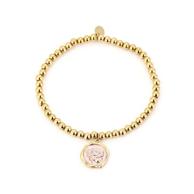 Michelle Bijou - Kralen armband met bedel - Goud - Premium stainless steel - Valentijn - Moederdag