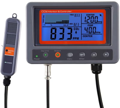 CO2 Monitorcontroller - Gasdetector Digitaal - Luchtkwaliteit Meten - NDIR Meting Infrarood - 4.5m Kabel - Grijs