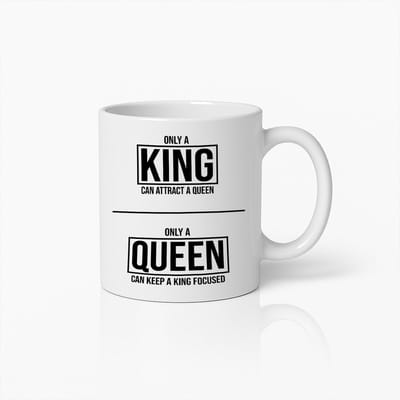 Koning en Koningin Koffiemok 330ml – Romantische Beker voor Koppels met Quote – Perfect Cadeau voor Hem & Haar, Jubileum of Valentijnsdag