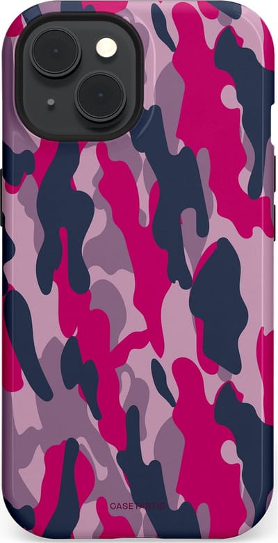 Casetastic hoesje geschikt voor Apple iPhone 15 - MagSafe - Dubbellaagse bescherming - Urban Pink Camo - Fashion Case - Lila Roze Donkergrijs Grijs