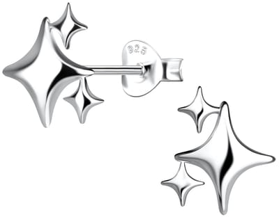 Joy|S - Zilveren ster oorbellen - massief sterling zilver 925 - 3 sterretjes - 10 mm - gepolijst - oorknoppen