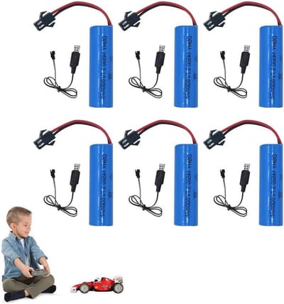 Set van 6 oplaadbare 14500 Li-ion batterijen 3.7V 500mAh met USB opladers voor RC voertuigen, boten en robots