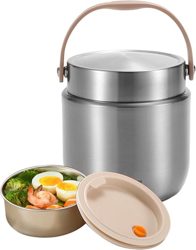 Thermoscontainer Voedsel - Lunchbox Warm - Warme Maaltijden Meenemen - Lekvrij Ontwerp - 12 Liter Inhoud - Zilverkleurig